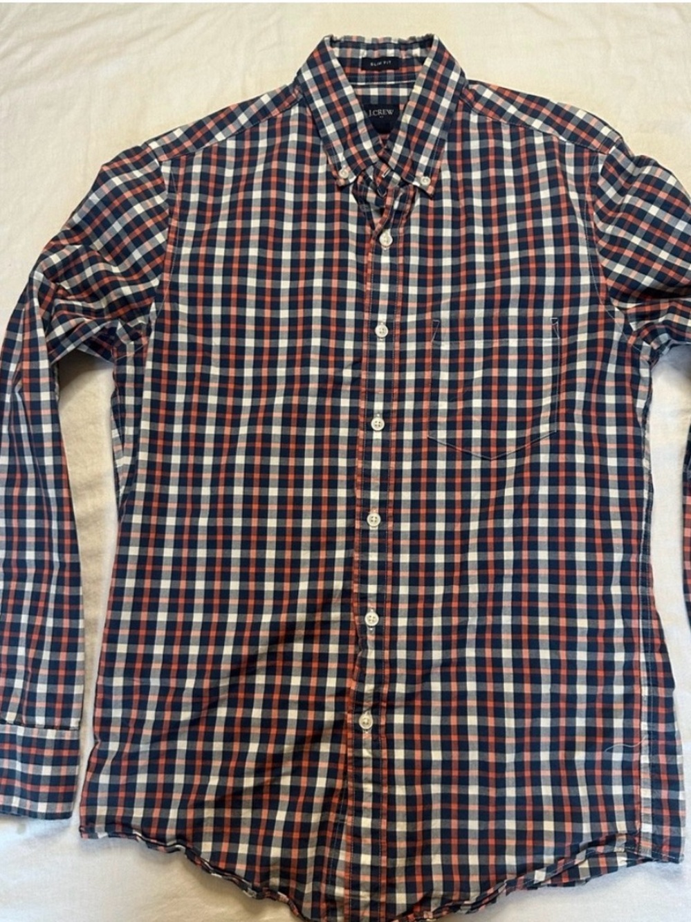 J.Crew Flex Men’s Slim Fit Plaid Stretch Button Down Shirt Blue Orange S
